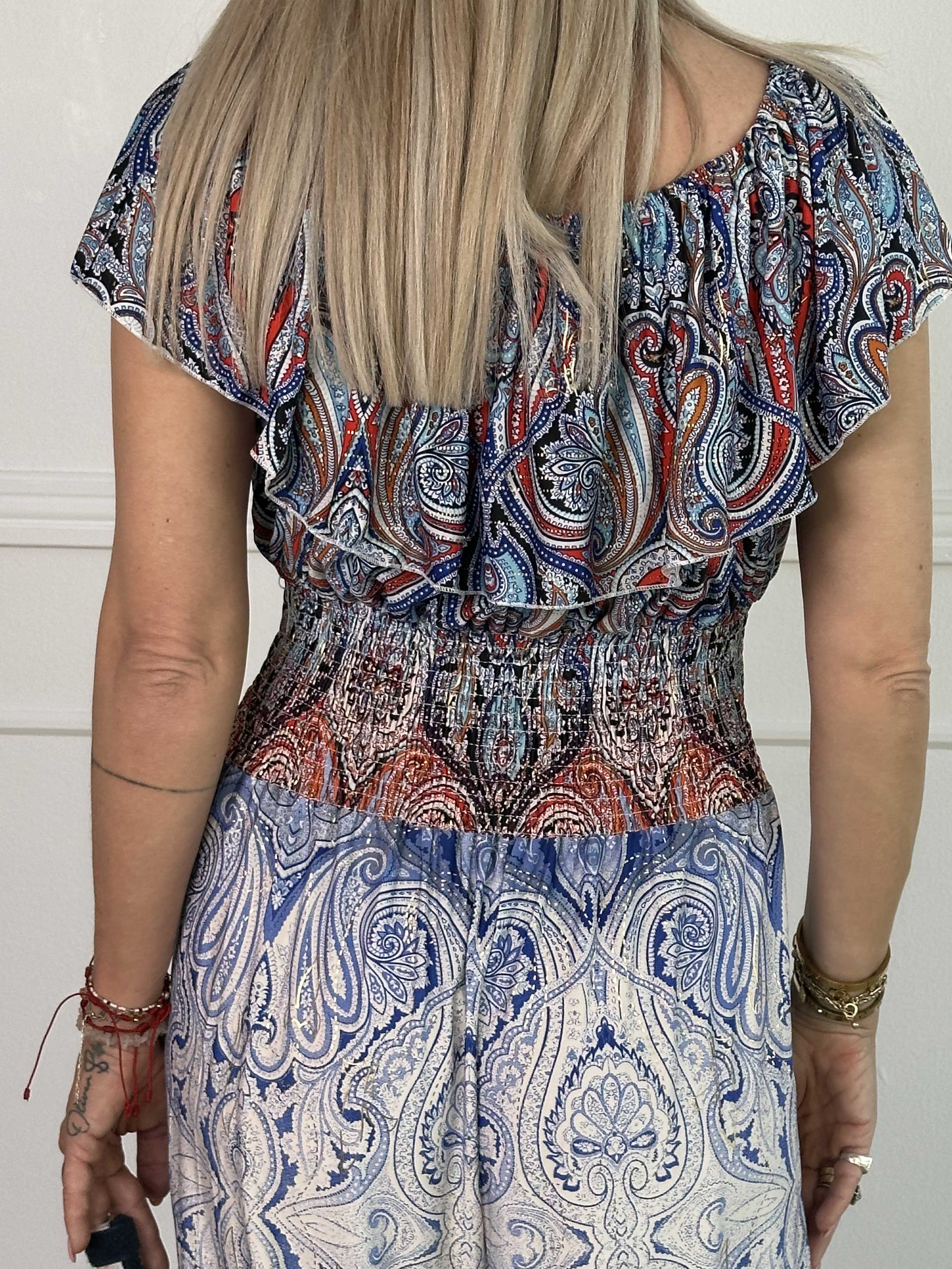 Pams Paisley Frill Jumpsuit - Elastisk jumpsuit med smock och volang